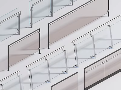 Modern Tempered Glass Railings With Stainless Steel Brackets And Transparent Panels Design 3d model