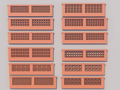 Modern red brick enclosing wall 3d model