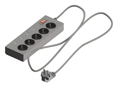 Modern Power Strip With Multiple Sockets USB Ports On Off Switch And Power Cord 3d model