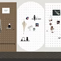 Pegboard Wall Decor In Brown And White With Decorative Items Photos Shelves And Hooks