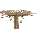 Garden Ornament Tree Like Wooden Stick Structure With Extended Branches Hanging Metal Birdcages