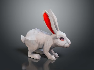Low Poly White Rabbit 3D Model With Red Ears And Simple Design Details 3d model