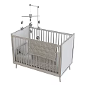 Wooden Baby Crib With Star Moon Mobile Mattress And Purple Blanket