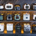 Modern Electric Pressure Cookers Display on Multiple Shelves with Various Colors