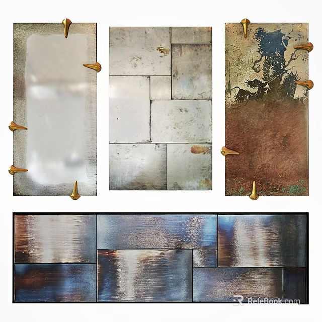 Rustic Metal Photo Frames Featuring Patchwork Design And Metallic Finish 3d model 