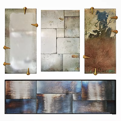 Rustic Metal Photo Frames Featuring Patchwork Design And Metallic Finish 3d model
