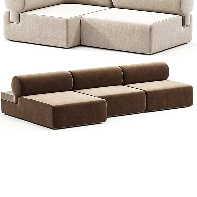 Multi person sectional sofa in brown and beige modern minimalist upholstered fabric for living room 3d model