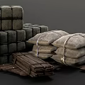 Wooden Scene Components Featuring Fence Panels Ladders Platforms Carts And Crates