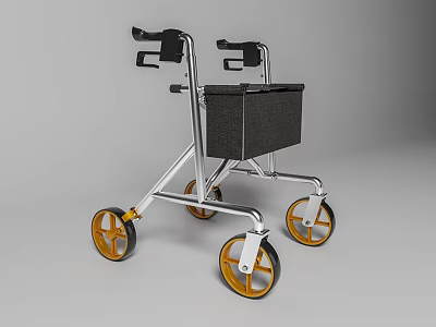 Sturdy Medical Walker With Four Wheels Black Armrests And Storage Basket Metal Frame 3d model