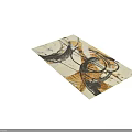 Abstract Art Square Rug With Black Brown Curves And Beige Background Design 3d model