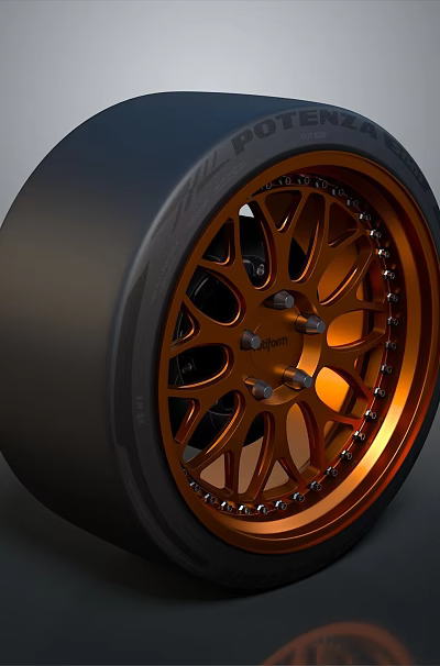 Black Performance Tire With Orange Multi Spoke Alloy Wheel Rim Design 3d model Black Performance Tire With Orange Multi Spoke Alloy Wheel Rim Design 3d model
