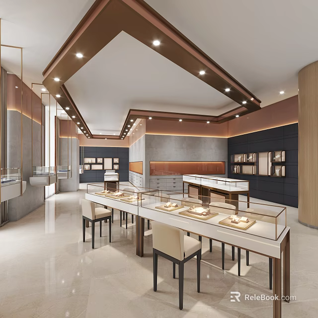 Modern Jewelry Store Interior With Display Counters And Lighting 3d model