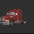 Red Semi Truck With Front Grille Design And Silver Wheels On Gray Background