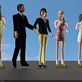Group of Five People With Green Hair And Colorful Dresses Standing Together