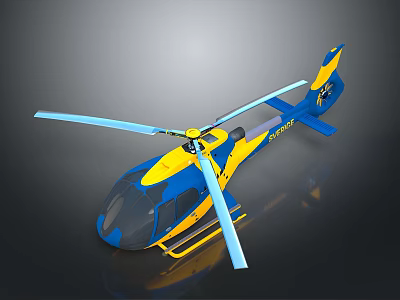 Modern Blue And Yellow Helicopter With Rotors And Shiny Reflective Surface Design 3d model