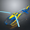 Modern Blue And Yellow Helicopter With Rotors And Shiny Reflective Surface Design