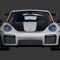 White Sports Car With Black Stripes Rear Spoiler And Golden Alloy Wheels