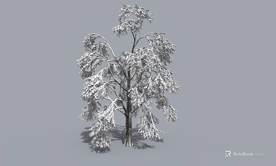 Tall Snow Covered Tree With Lush Branches In Winter Setting 3d model 