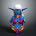 Blue Skinned White Haired Female Game Character With Pointed Ears And Red Gold Armor