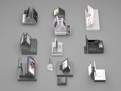 Diverse Commercial Equipment Including POS Terminals Touchscreen Displays And Receipt Printers 3d model