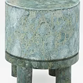Blue Green Marble Stool With Textured Surface And Three Legs Design