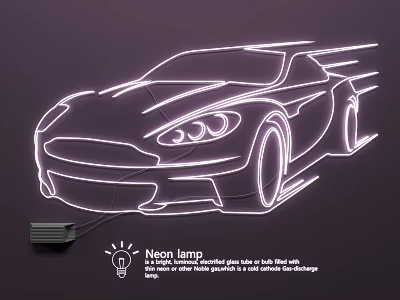 Modern Lighting Combination With Neon Lamp Car Silhouette Design And Glowing Light Effect 3d model