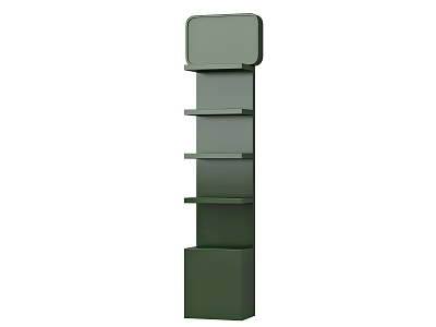 Modern Green Vertical Display Shelf With Multiple Layers And Varied Shelf Sizes 3d model
