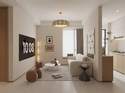 Modern Apartment Living Room Interior With Sofa Coffee Table TV Wall And Decorative Chandelier 3d model