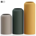 Beige Dark Green Yellow Vertical Ribbed Decorative Vase Set for Modern Home Decor