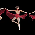 Woman in Red Dress Dancing Against Black Background with Flowing Fabric