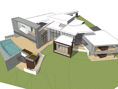 Modern Hotel Building With Contemporary Design Swimming Pool And Glass Windows 3d model