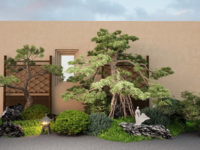 New Chinese style courtyard sketch landscape modeling pine garden landscape stone model