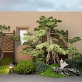 New Chinese style courtyard sketch landscape modeling pine garden landscape stone 3d model