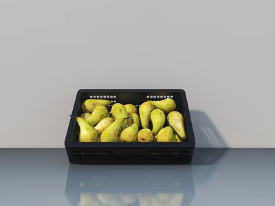 Fruit Store Fresh Pears Display in Black Plastic Basket on Gray Table 3d model