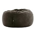 Brown Velvet Round Bean Bag Chair With Wrinkled Surface And Small Label