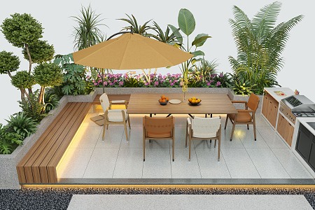 Garden Landscape Flower Pond Outdoor Dining Table Landscape Plants 3d model