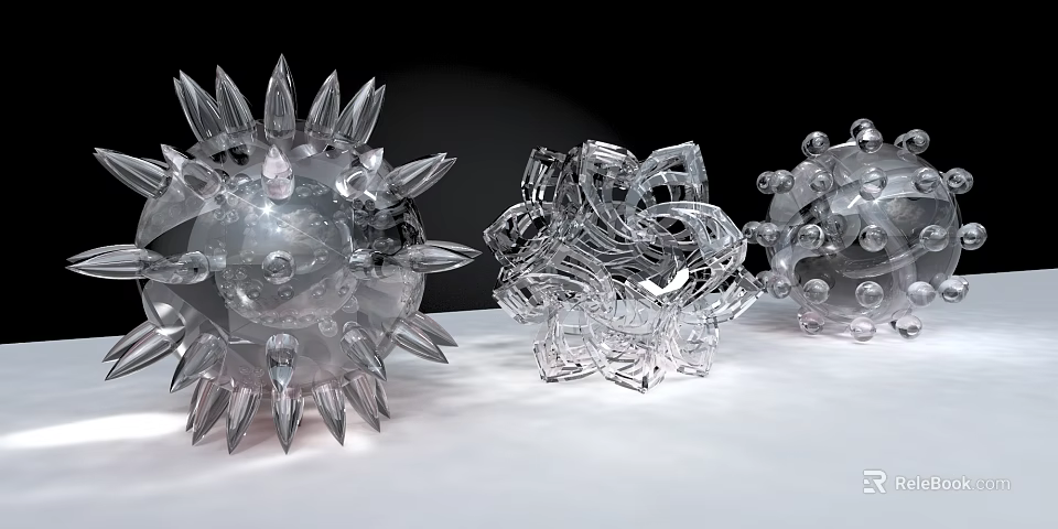 Transparent Crystal Decorative Ornament Set With Unique Spiked And Geometric Shapes For Modern Home Decor 3d model 