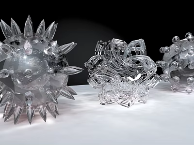 Transparent Crystal Decorative Ornament Set With Unique Spiked And Geometric Shapes For Modern Home Decor 3d model