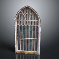 Gothic Stained Glass Window With Arched Design And Intricate Decorative Patterns 3d model