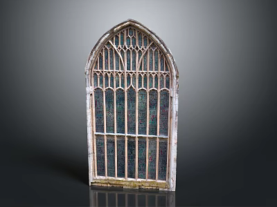 Gothic Stained Glass Window With Arched Design And Intricate Decorative Patterns 3d model