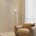 Modern Interior Design With Beige Sofa Pillows Transparent Floor Lamp Light Colored Wall And Blinds 3d model