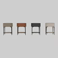 Modern Beige Leather Bedside Table With Round Top And Dark Wood Legs
