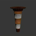 Red Brown And Silver Striped Traffic Cone With Round Top Base And Conical Shape