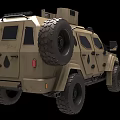 Khaki Armored Utility Vehicle With Large Tires Roof Mounted Equipment And Rugged Design