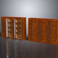 Two Wooden Wardrobes Featuring Open Shelves Drawers And Closed Louvered Doors Design