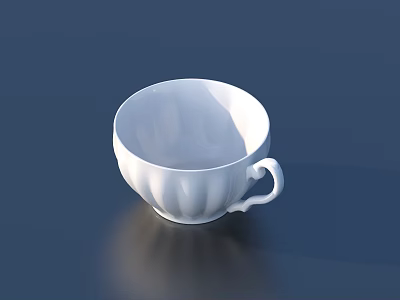 White Scalloped Beverage Cup With Shiny Reflection On Dark Surface For Drinks 3d model