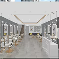 Modern Beauty Hair Salon Interior With Styling Chairs Mirrors Reception Desk And Gold Accents
