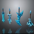 Blue Ice Crystal Decorative Weapons With Ornate Blades And Handles