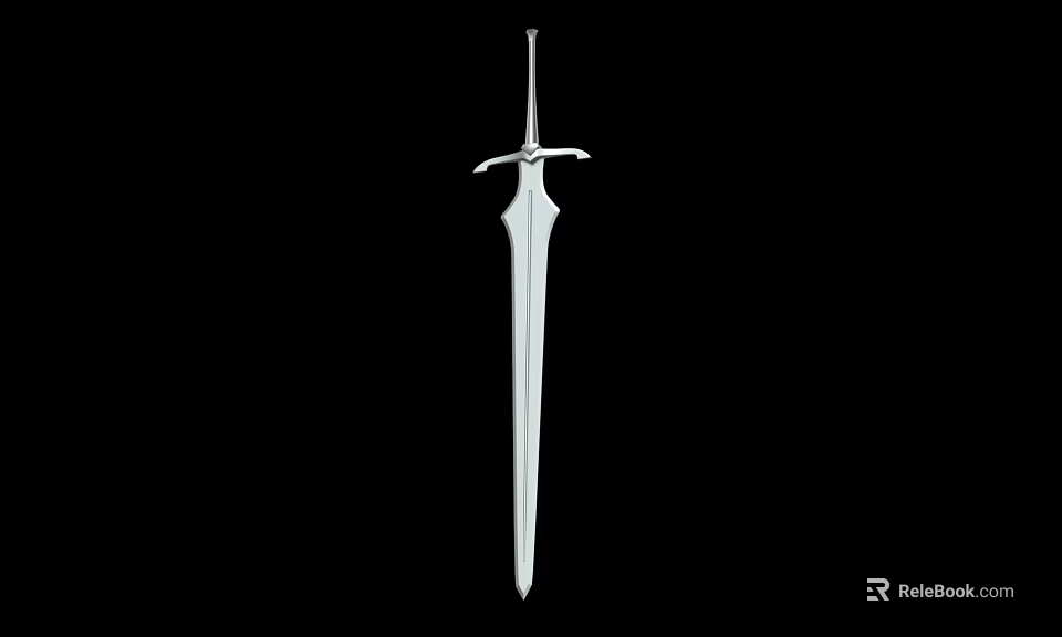 Silver Long Blade Sword With Classic Hilt On Black Background 3d model 