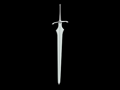 Silver Long Blade Sword With Classic Hilt On Black Background 3d model